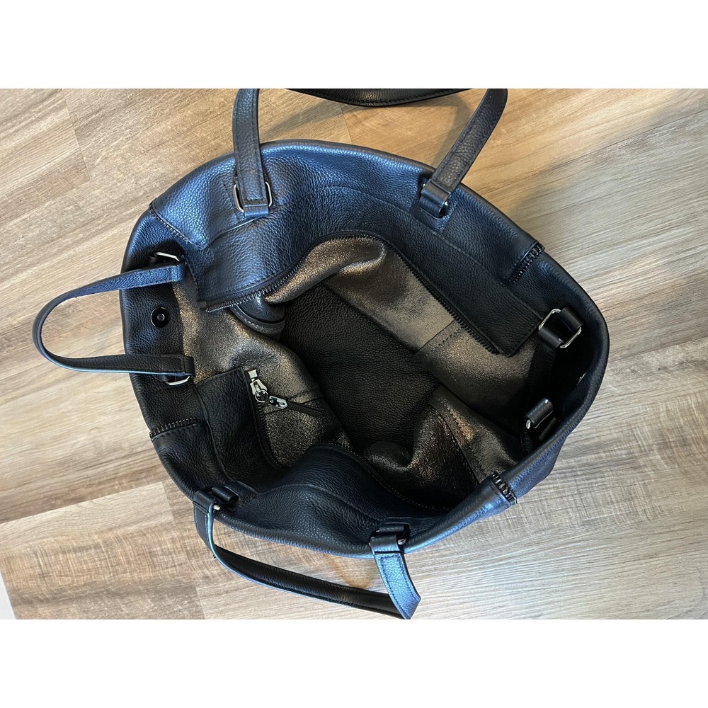 Botkier New York Tote Bag Black Pebbled Leather Strap Zip Accent Purse Large - Picture 4 of 10